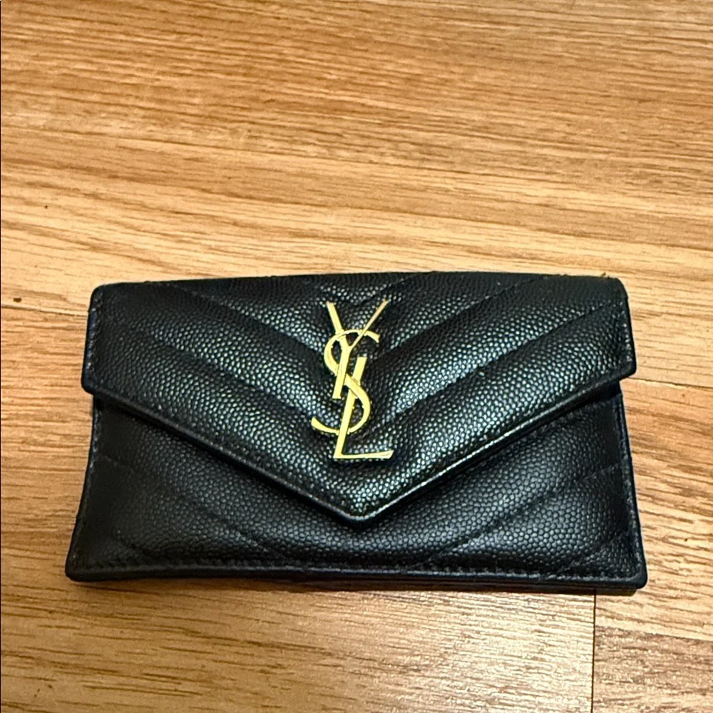 Saint Laurent Black Quilted Envelope Card Wallet with Gold YSL Emblem - Picture 2 of 11